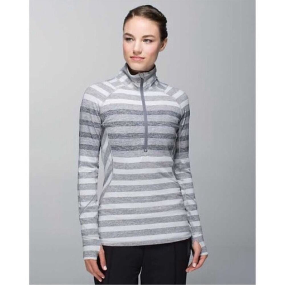 Lululemon Race Your Pace Gray Striped 1/2 Zip Long Sleeve Top 2